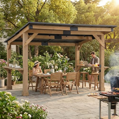 SUNJOY 12' x 10' Grill Gazebo, Outdoor Cedar Wood BBQ...