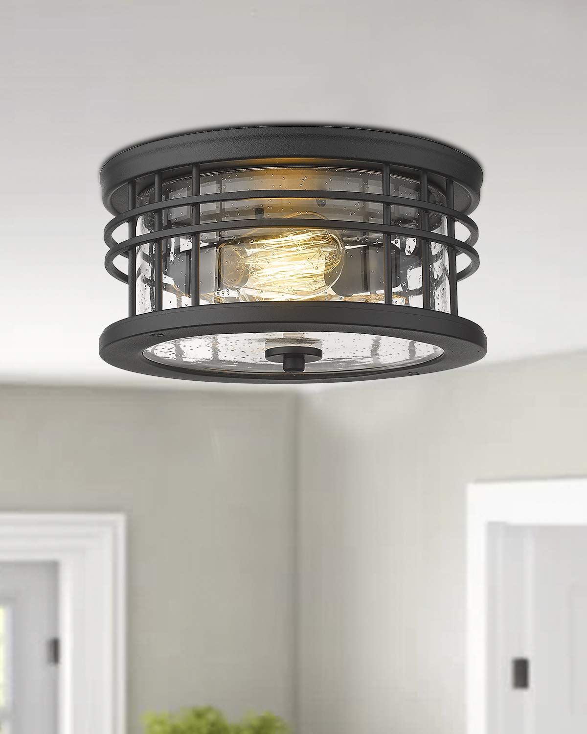 zeyu Flush Mount Ceiling Light, 2Light Farmhouse Semi Ceiling Light Fixture for Kitchen Hallway