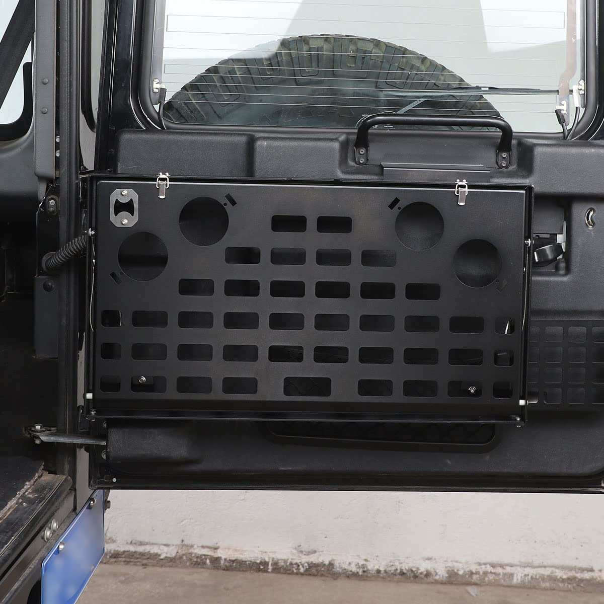 Table de coffre pour hayon Porte arrière Camping tout-terrain Bureau Étagère de rangement Compatible avec Land Rover Defender 110 2020-2022, Table de coffre en métal Étagère de rangement Chargement
