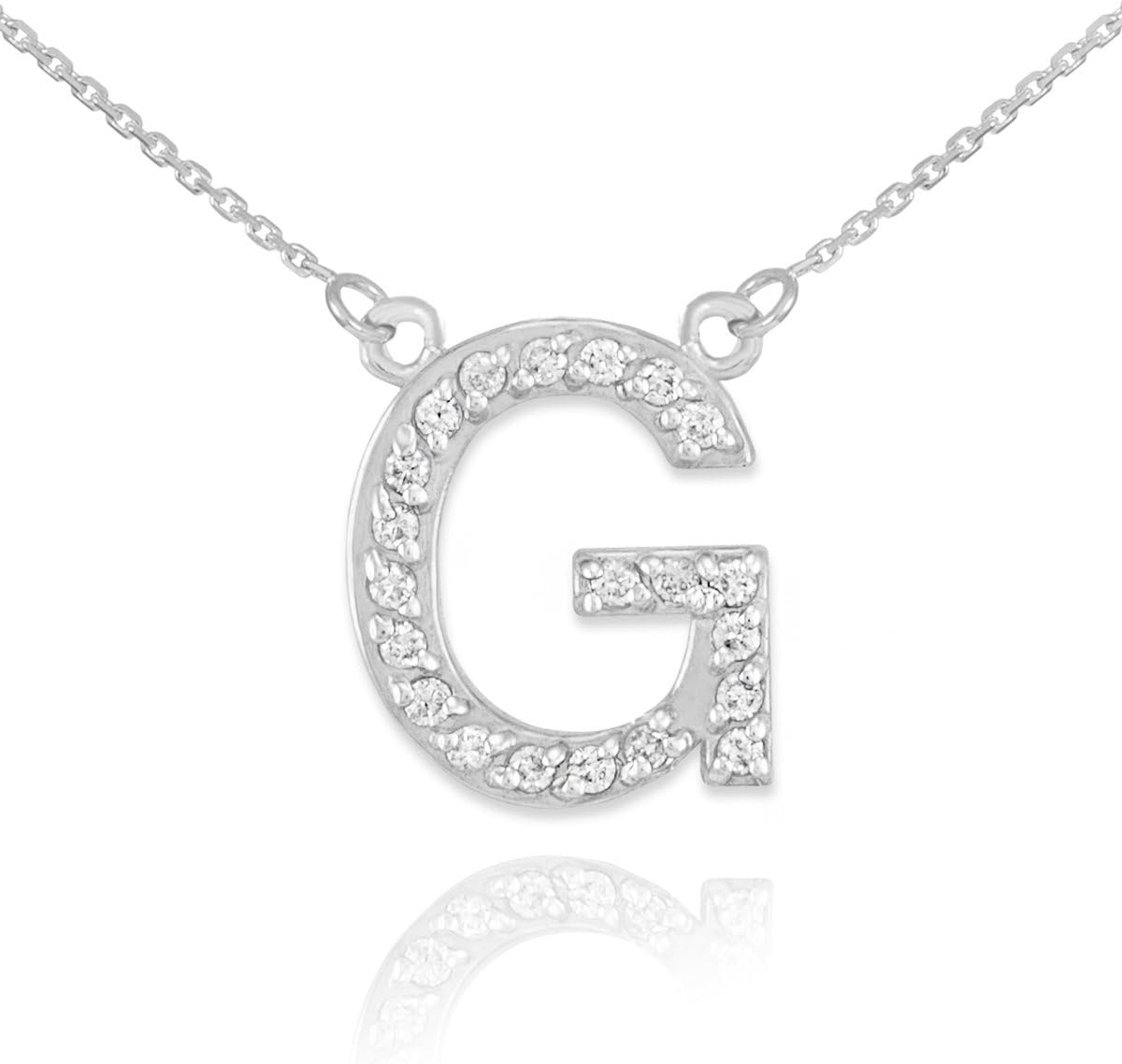Fine 14k White Gold Diamond-Studded Initial Letter Pendant Necklace, 18"