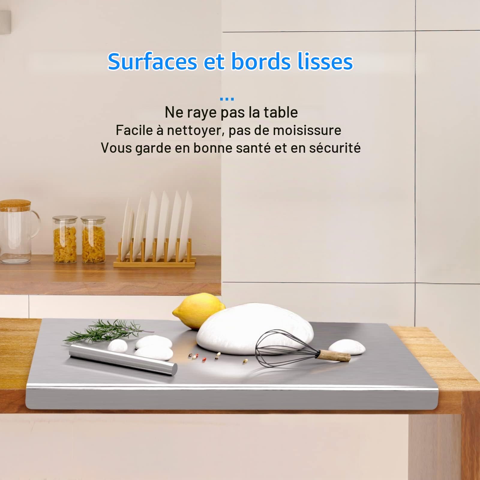 50 x 50 cm - Grande planche à découper professionnelle en acier inoxydable - Avec tapis antidérapant - Pour pétrir pizza, pain, pâte, chocolat, gâteau