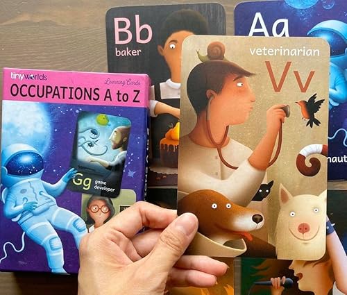 Tiny Worlds: Alphabet Abc Flash Cards, A To Z, A-Z Occupations Vocabulary Learning Cards, Flash Card For Kids 4 To 8 Years, Set Of 26 Flash Cards, Tear Resistant & Waterproof #TOP4
