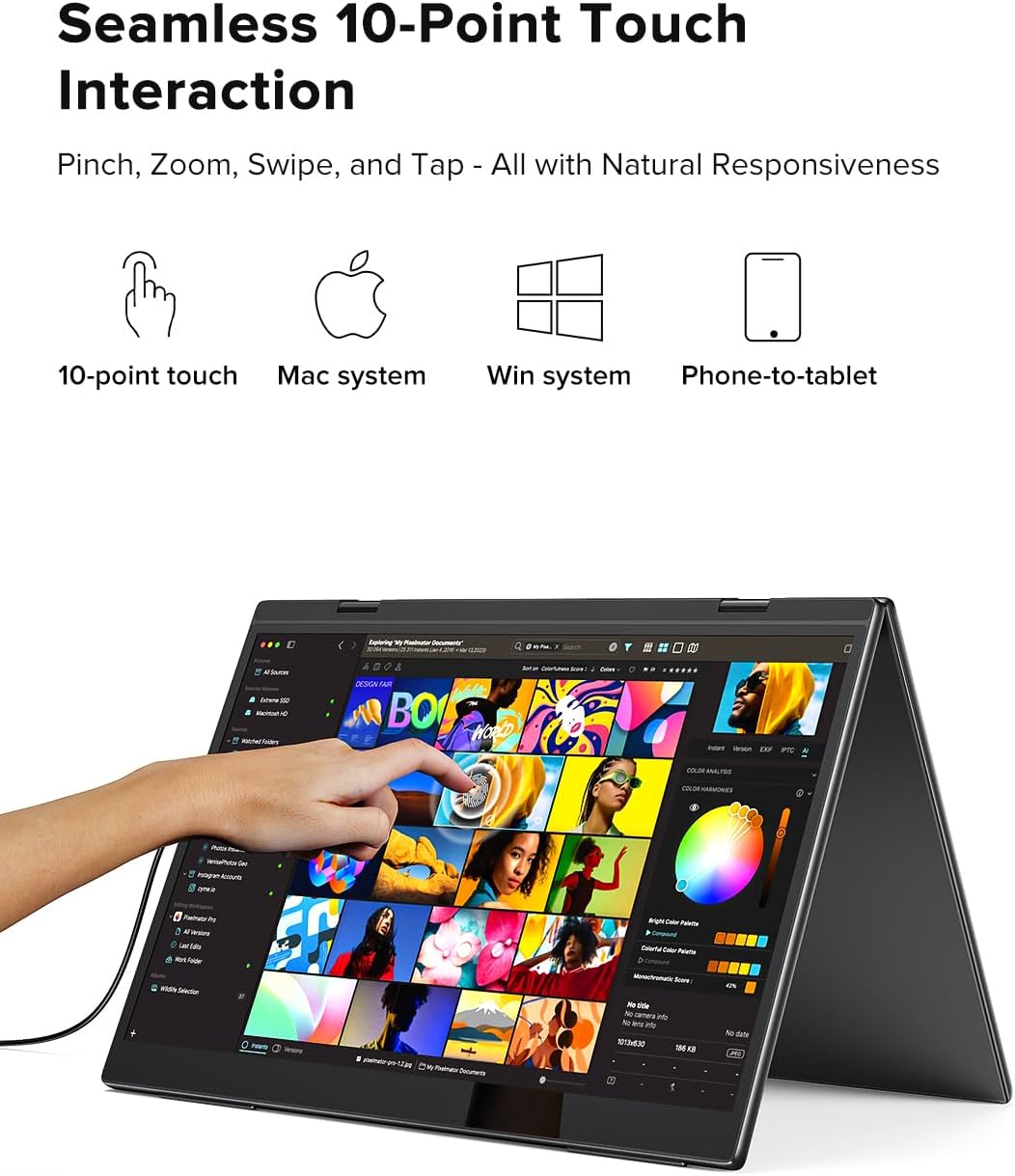 UPERFECT Delta Pro Touch Portable Monitor, 16" 2K Laptop Screen Extender, Touchscreen Dual Monitor with Stylus, First Pressure-Sensitive Touch Display, Stacked Folding Vertical Dual Screen with Stand