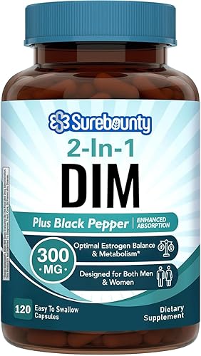 Surebounty DIM Suplemento de 300 mg para mujeres y hombres, equilibrio de estrógenos y metabolismo, equilibrio hormonal, apoyo a la menopausia,