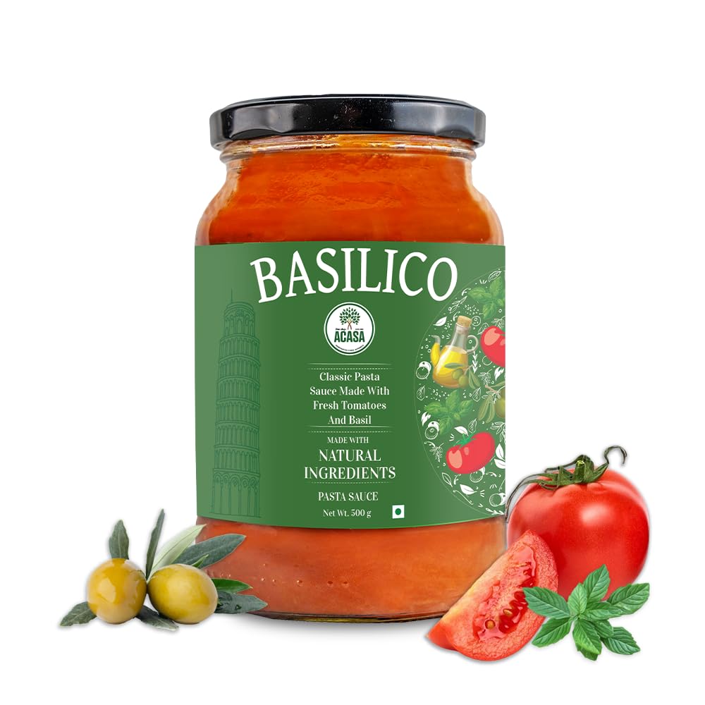 Acasa Basilico Pasta Sauce 500 gm - Authentic Red Sauce for Pasta - Marinara Italian Style - Perfect Ragu and Spaghetti - Rich Flavor for Homemade Dishes - Easy Storage Jar