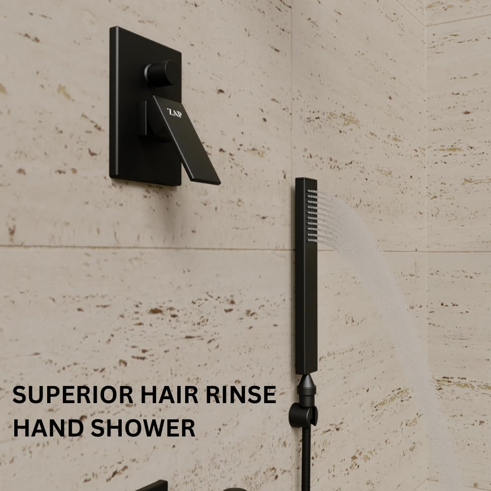 ZAP Elixir Series 5632 Brass Divertor with Hand Shower and Shower Head Black Coated 4