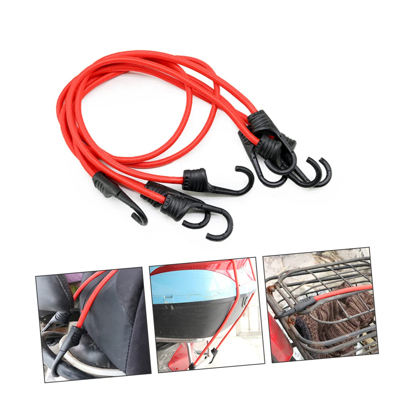 VINTORKY 3Pcs Elastic Bungee Cord Straps with Hooks for Secure Cargo Binding Bikes and Luggage and Heavy Duty Tie Down for Transporting Items