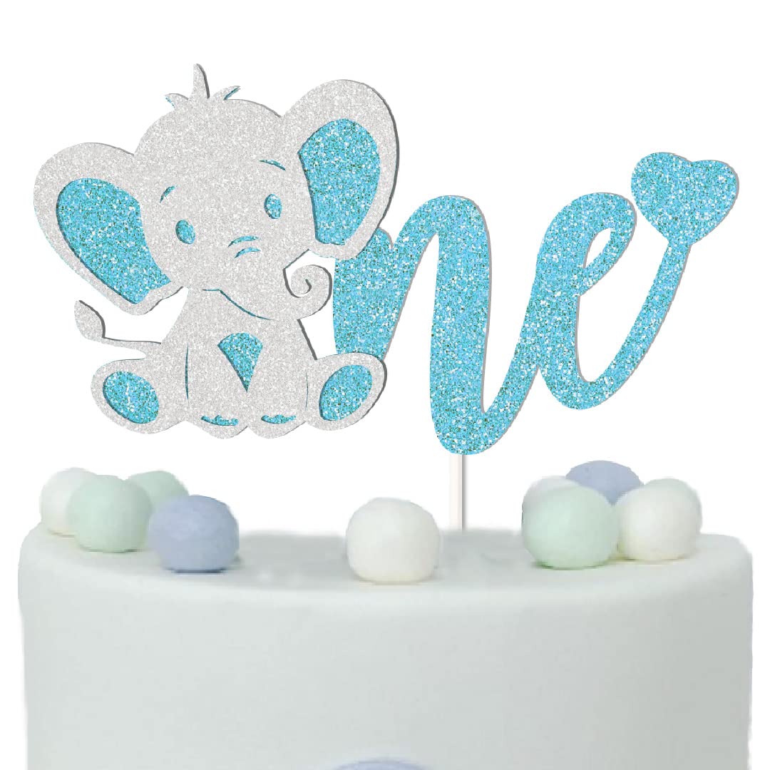 Elephant One Cake Toppers Elephant Cake Decorations with Blue Elephant for Elephant 1st Themed Baby Shower Party（Blue）