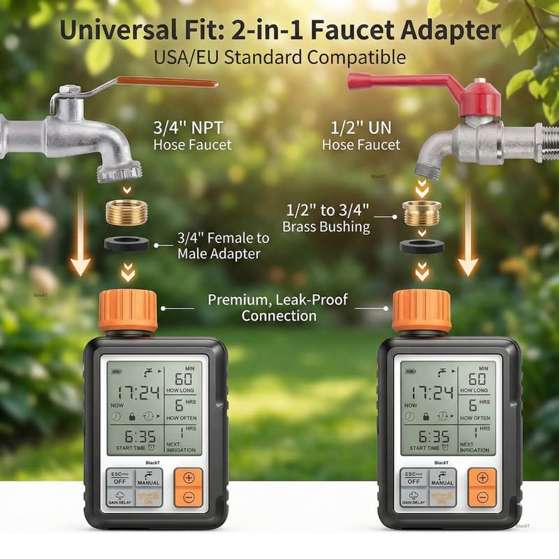 Image of Blackt Electrotech (BT42GA) Drip Irrigation Kit Digital Water Timer Controller | Automatic Smart Watering, Programmable, Child Lock, Large Display & Adapter Included