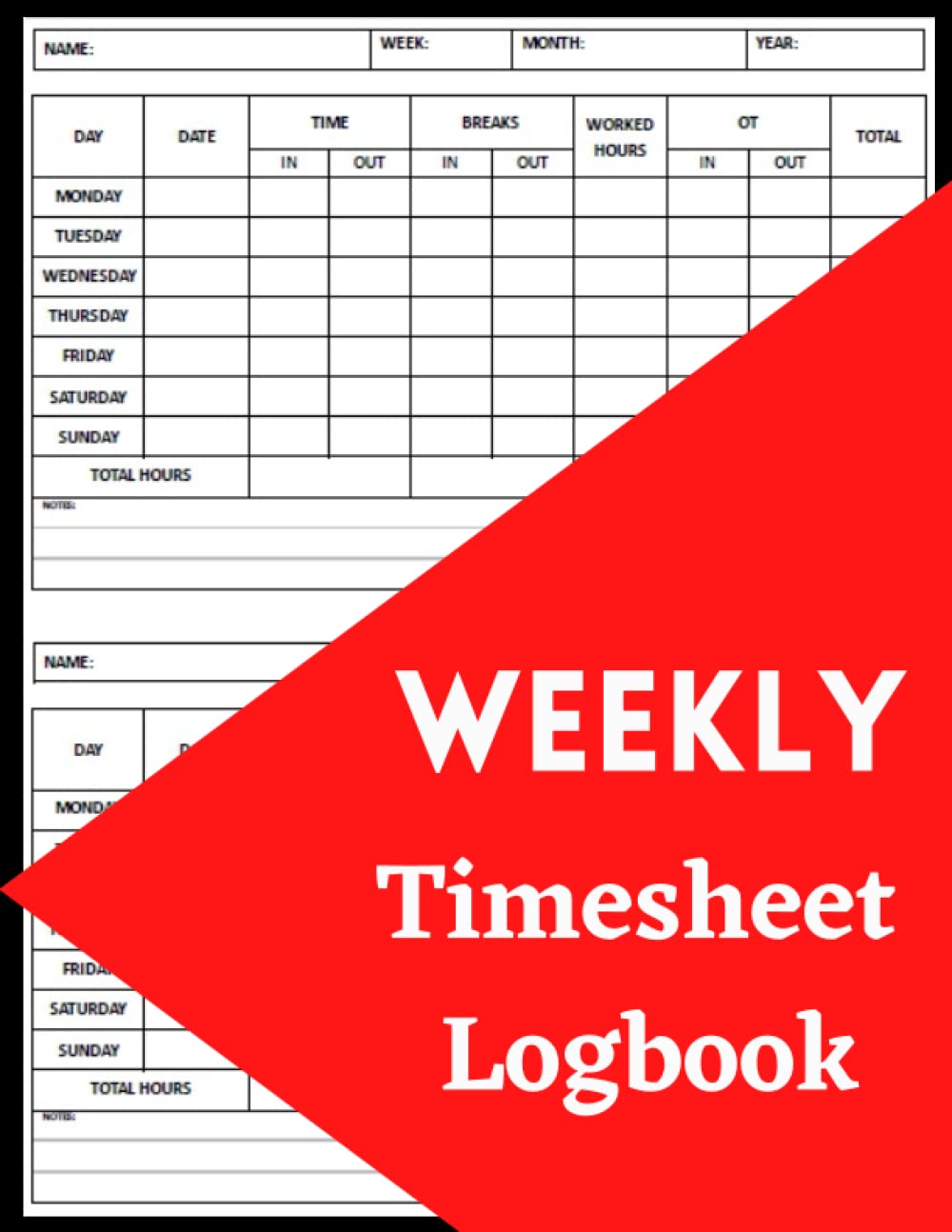 Weekly Time Sheet Log Book for Construction Employee Record Time Work Hours