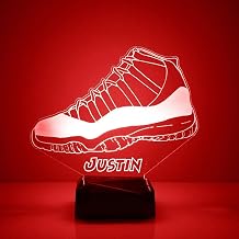 Custom Sneaker LED Sign Night Light Lamp with Remote, Light Up Display with Personalized Name or Image, Customized, Made in the USA, Clear Acrylic Home Decor Design with 16 Colors, 4 Modes Style J