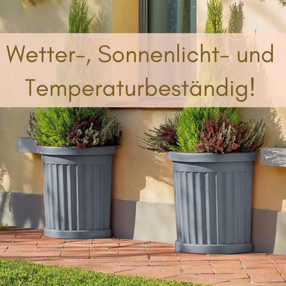 GarPet 2er Set Pflanzkübel Halbrund direkt an der Wand Pflanzkübel Groß Außen Blumenkübel Outdoor Pflanztopf Pflanzkasten Blumentopf 50 Grau