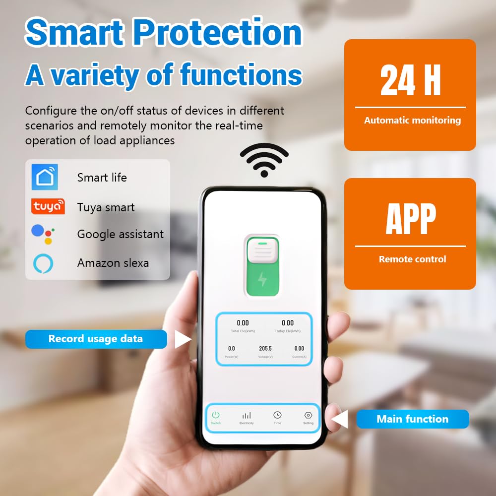 Interruptor WiFi, 1P+N 25A 230V, interruptor de control remoto inalámbrico para hogar inteligente, temporizador, control de voz monitor de energía compatible con la aplicación Smart Life TUYA riel DIN