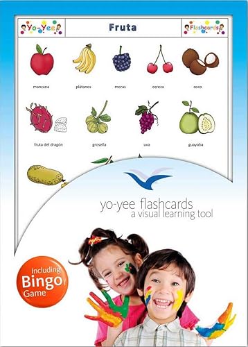 Tarjetas didácticas de frutas en español Tarjetas flash con juego de bingo a juego para niños pequeños, niños y adultos Tamaño 4.13 × 5.83