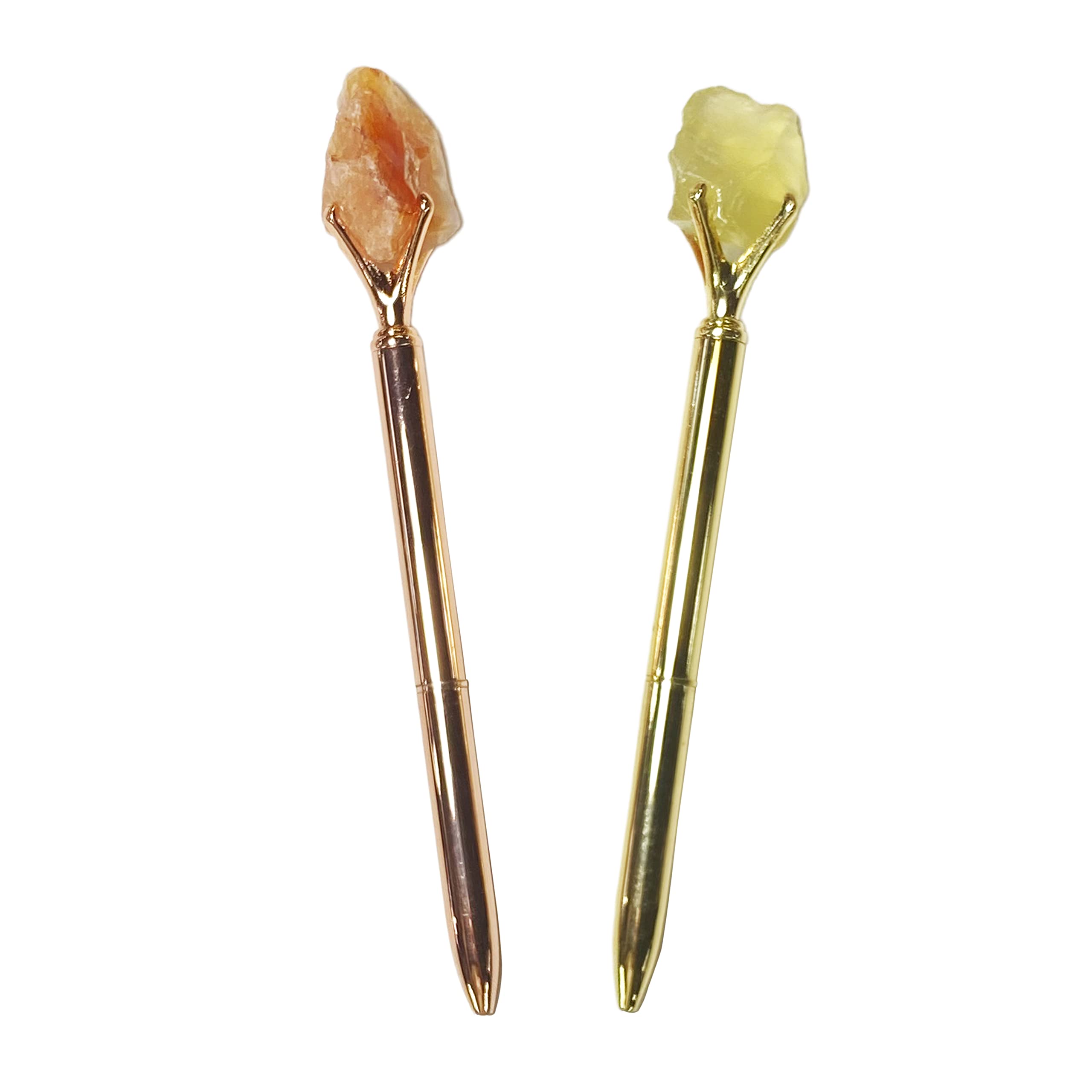 Sonoran Souvenirs 2Pc Genuine Natural Crystal Pens Ballpoint Pens for Manifestation Journals Meaningful Gifts (Carnelian & Citrine)