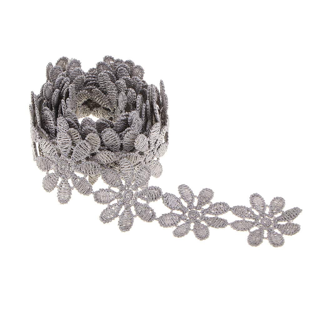 1 Yard Polyester Flower Appliques Lace Trim Couture Wedding Dress - Grey, 1 Yard