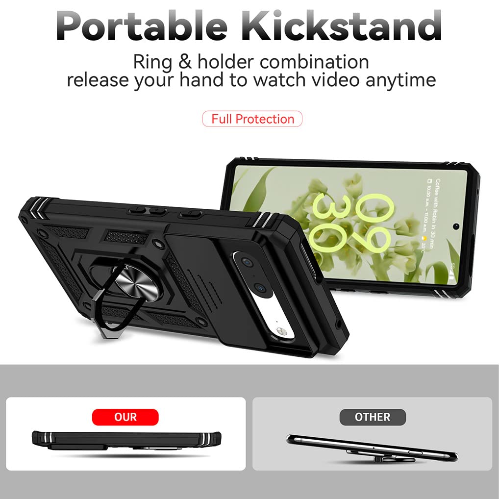 ATISIJIE Cover per Google Pixel 7 Pro Case, [protezione fotocamera Slide] Anti Graffio Custodia 360°Rotante Metallo Anello Supporto Antiurto Militare per Google Pixel 7 Pro Azzurro