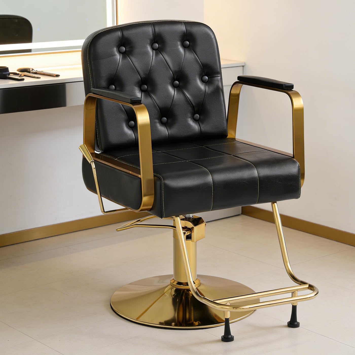 Anunweldo 360-Grad-Drehung Friseurstuhl, Kippbarer Hydraulisch Friseurstuhl für Schönheitssalon Friseursalon