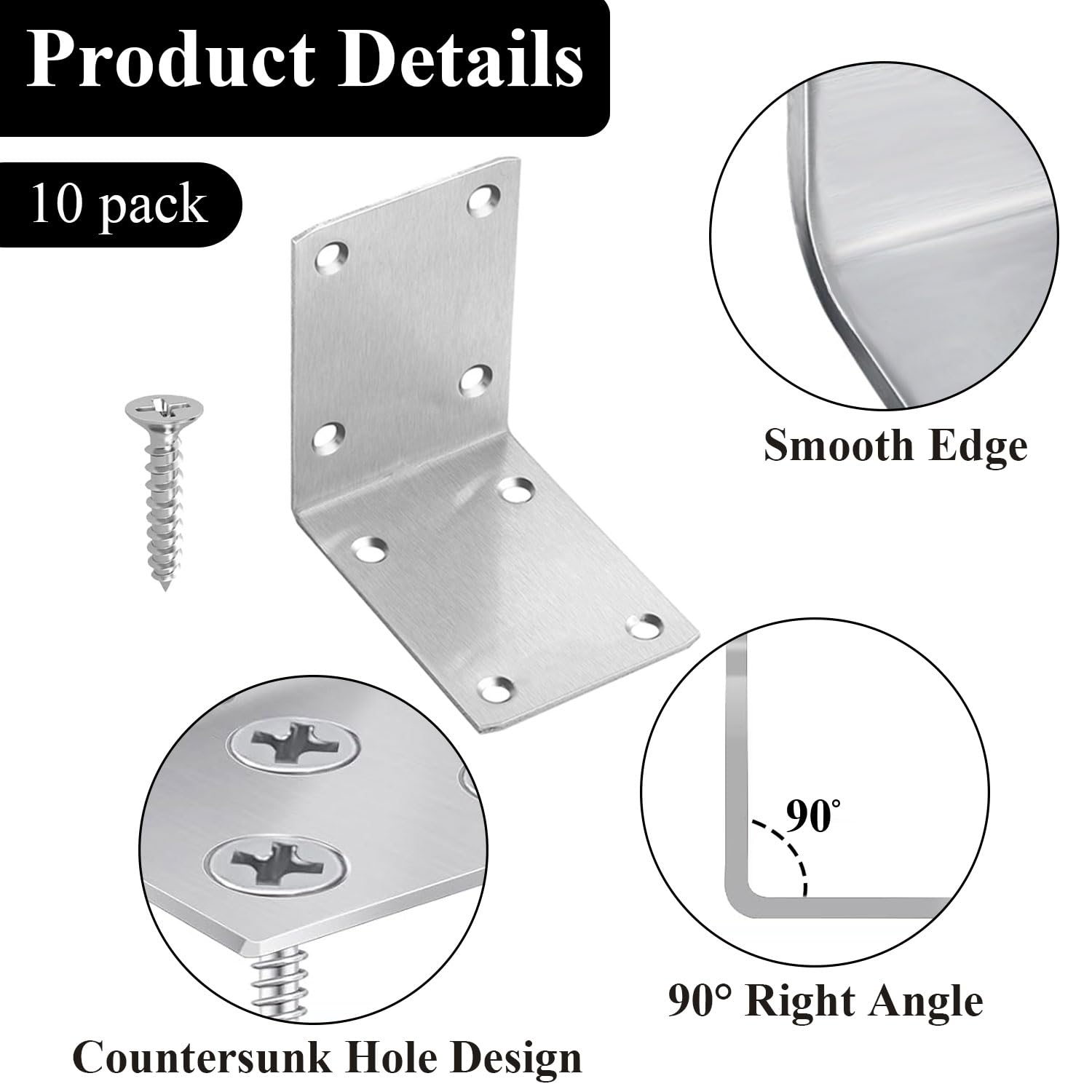 Wopanxye 10pcs Right Angle Brackets for Wood 50x70x70mm, 90° Corner Bracket - Image 3