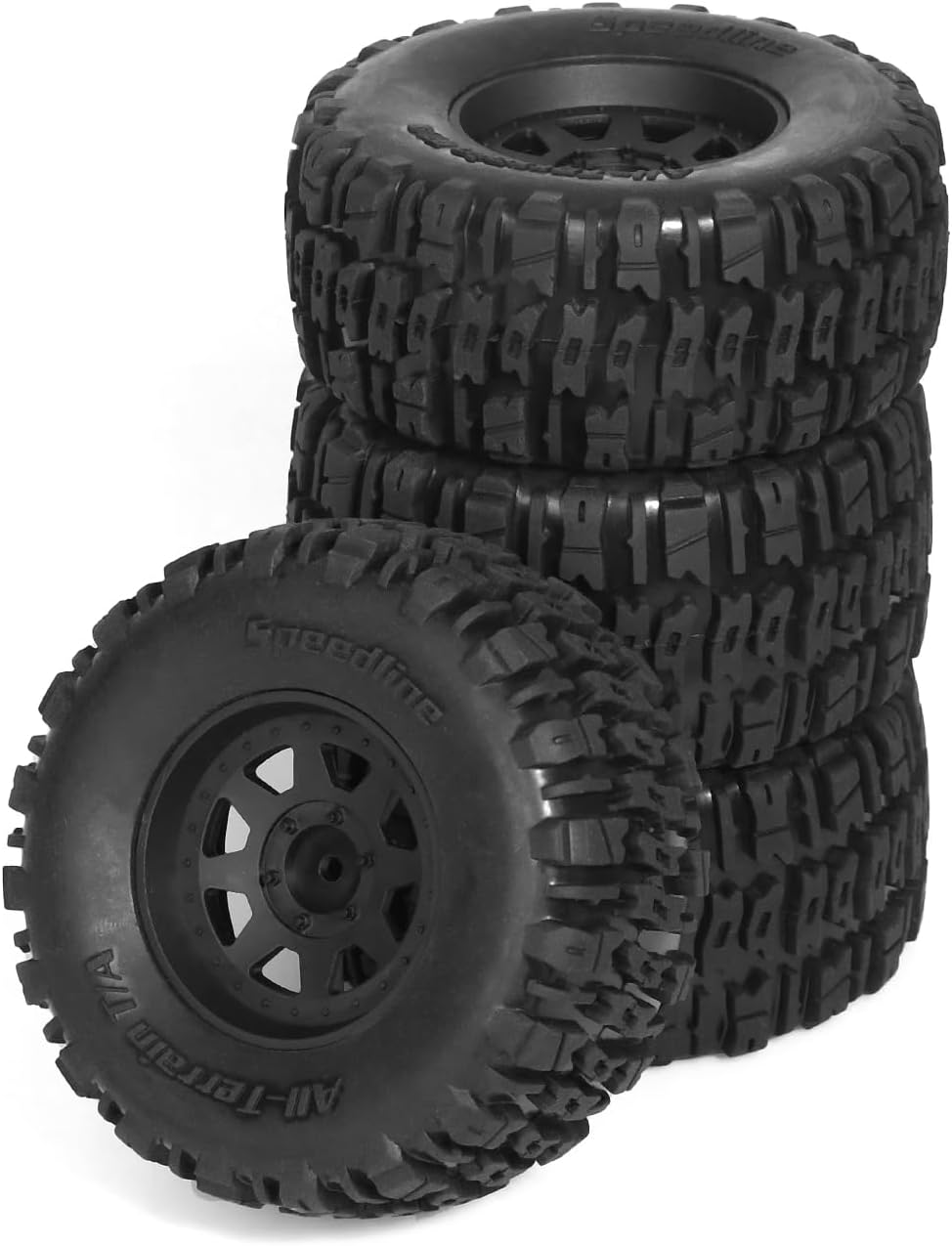 1/10 RC Short Course Truck Tires and Plastic Wheels 12mm Hex Off Road Front and Rear Tyres OD 115mm for 1:10 Scale Buggy Truck Car TRAXXAS Slash4X4 HuanQi 727 ARRMA SENTON 3S Losi 4PCS