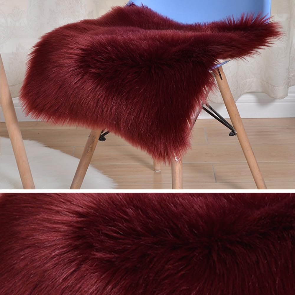 Faux Fur Sheepskin Square Chair Cover Seat Cushion Pad, Luxurious Wool Area Rugs Fluffy Floor Mat for Living Sofa, Photographing Background Office Home Decor Carpet