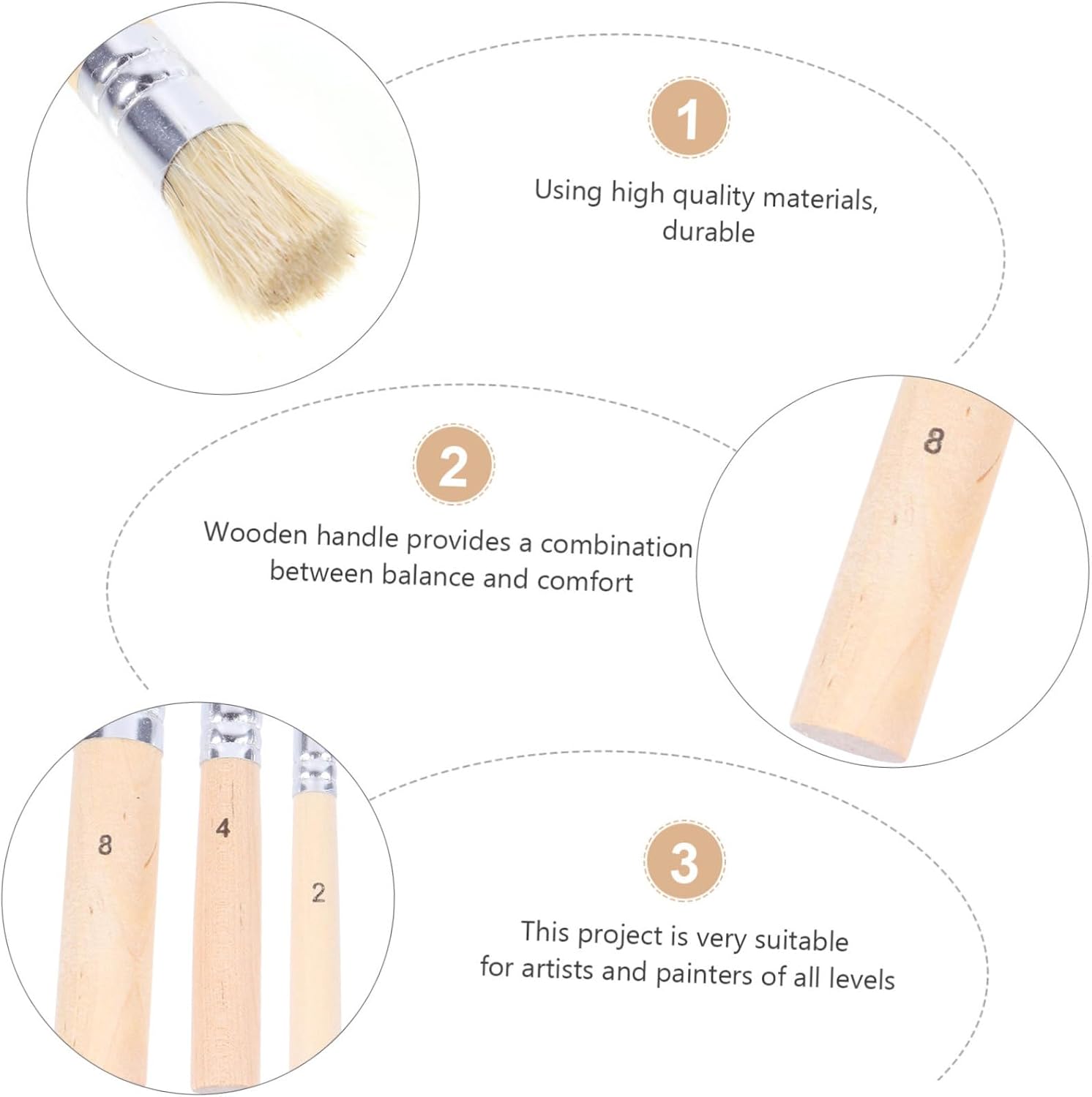 DOITOOL 3set Bristle Brush Set Art Stencil Paint Brush Set for Boys and Girls Adults DIY Art Crafts Oil Watercolor Paintings