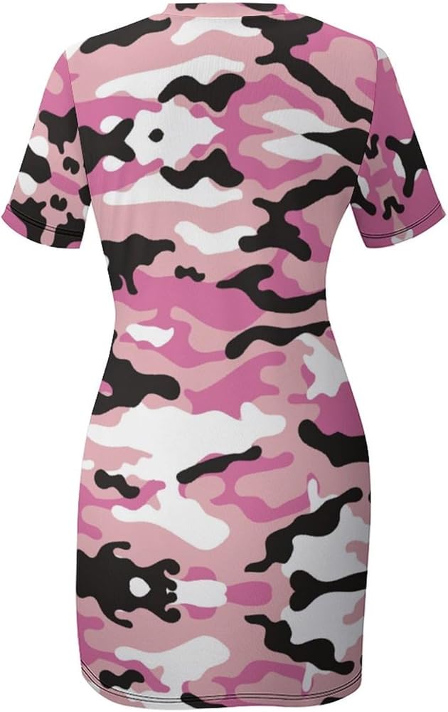 Pink Camouflage Military Women's Short Sleeve Casual Tank Dress Midi Slim  Fit T-Shirt Dress S at Amazon Women's Clothing store