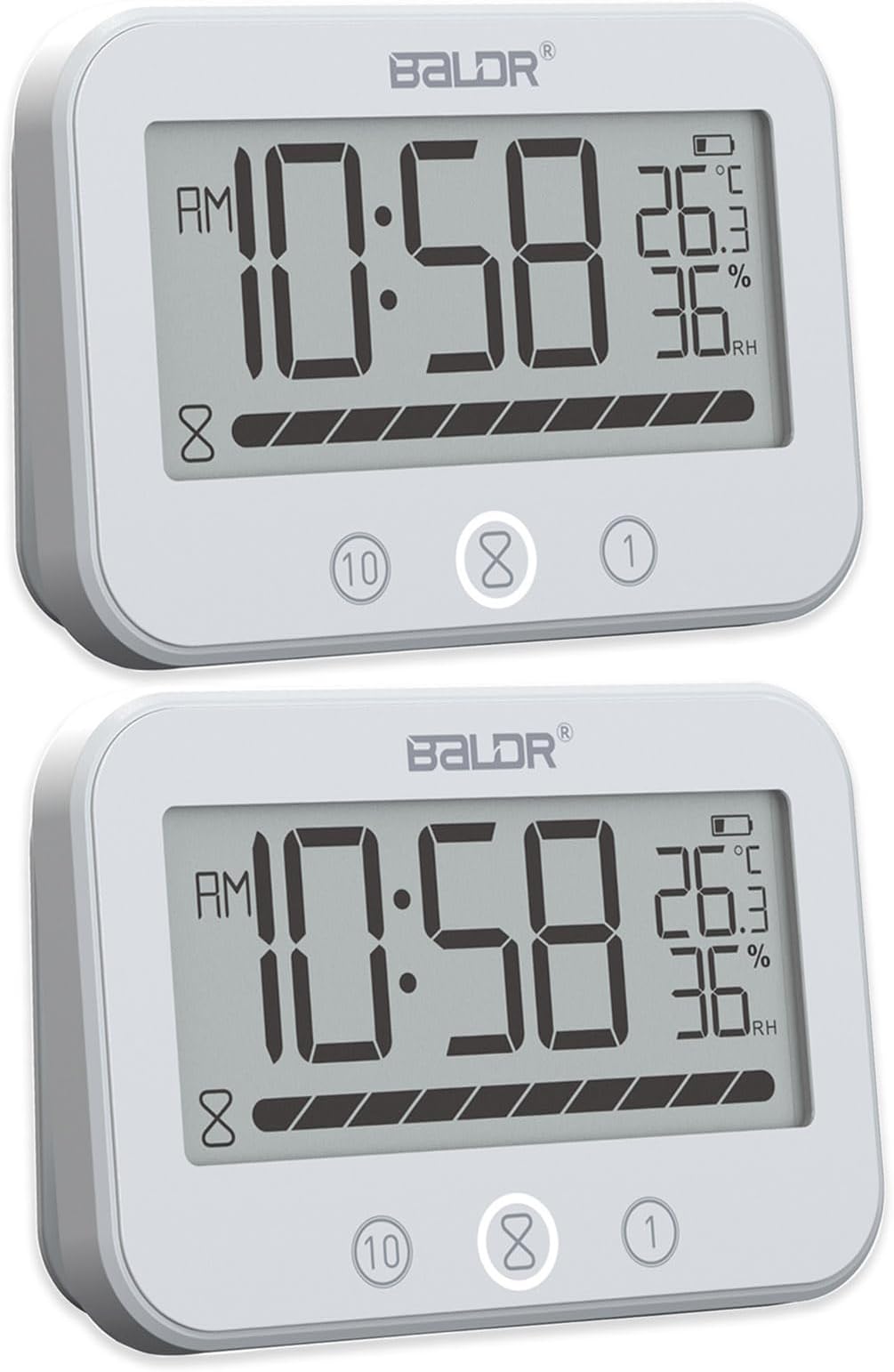 LXSZRPH2Pcs Digital LCD Waterproof Timer Shower Clock, Waterproof for Water Spray, Bathroom Clock Wall, Two Suction Cup, Displays Time, Temperature, and Indoor Relative Humidity (2, White)