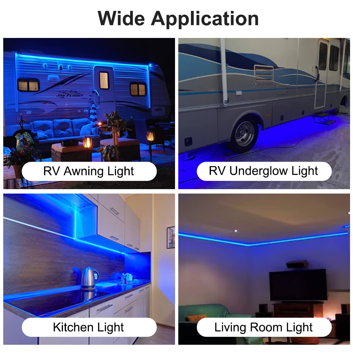 TEKSHINNY Zestaw oświetlenia LED do kampera, 12 V, 16,4 m, markiza LED, wodoodporne zewnętrzne oświetlenie podwozia do kampera, przyczepy kempingowej, stojaków koncesyjnych, ciężarówek, niebieski