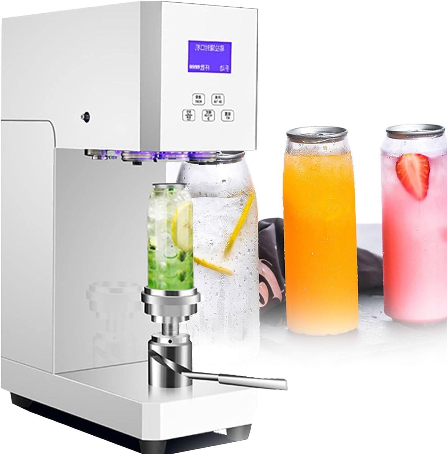 Cerradora De Latas De Sobremesa Comercial, Máquina Selladora Inteligente Semiautomática De Latas De Cerveza Con Altura Ajustable, Selladora Eléctrica De Vasos Para Latas De Aluminio Y Plástico White