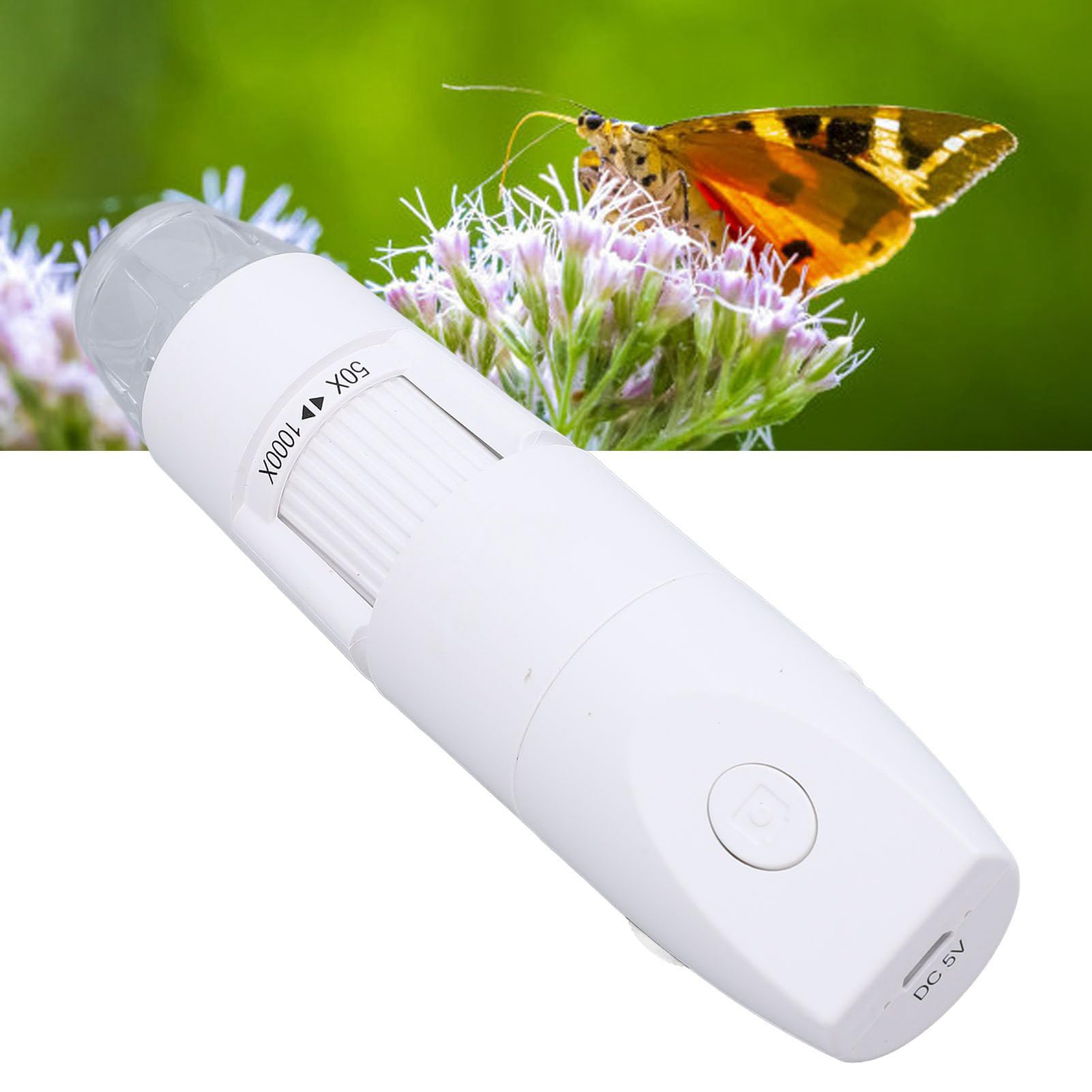 Microscopio USB WiFi 1080P 1000X Aumento Enfoque Manual Microscopio Digital Inalámbrico para Inspección de Circuito de Piel Microscopio de Bolsillo (White)
