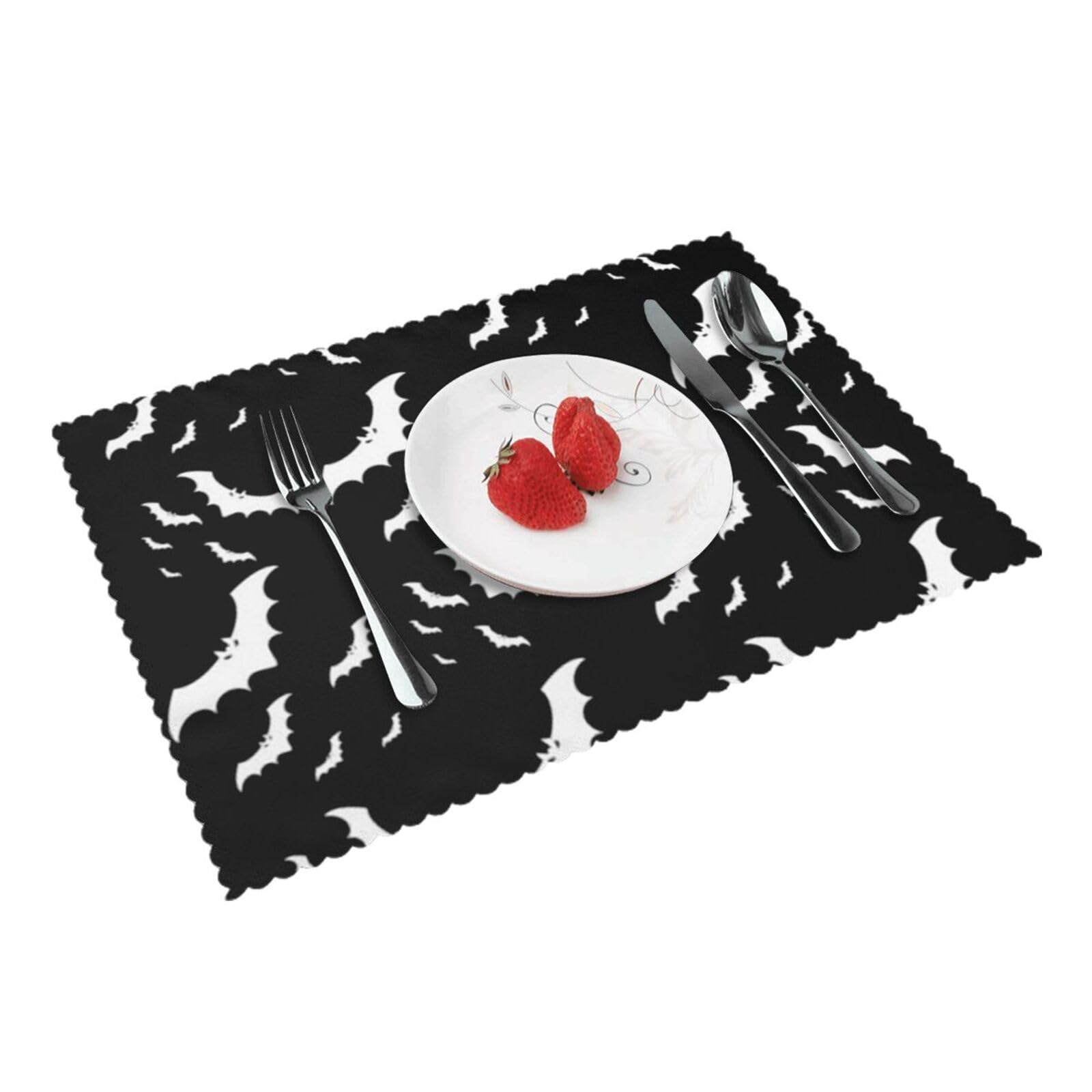 Bnvsadc Halloween Flying Bats 4 Pcs Heat Resistant Placemat 45X30 Cm, Printed Non-Slip Place Mats For Kitchen Dining Table Indoor Outdoor