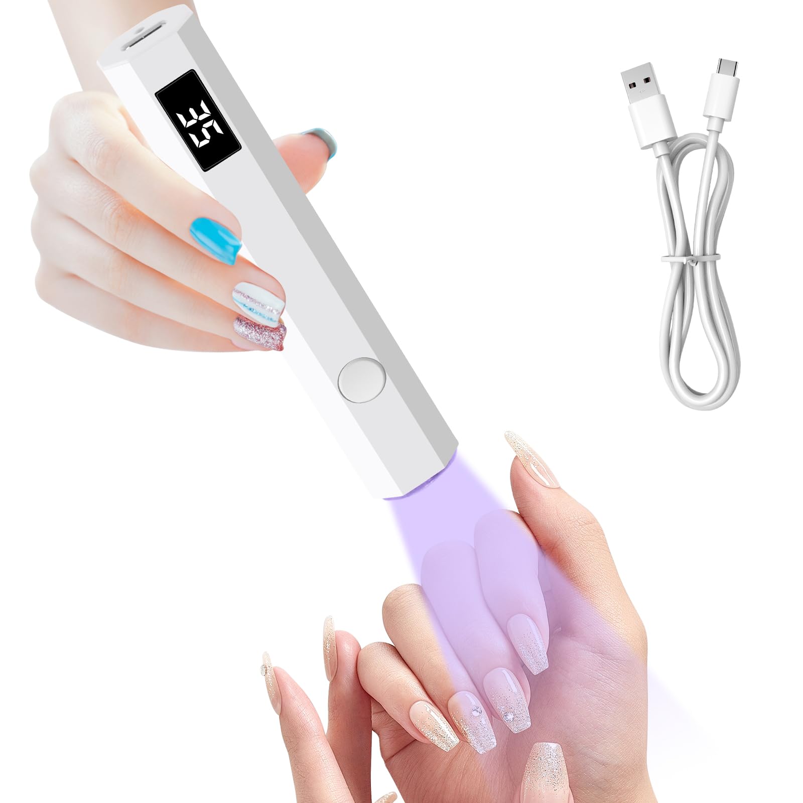 MXTIMWAN Lámpara de Uñas, UV Portátil et Recargable, Luz Mano para Uñas de gel, con 2 Temporizador 20/60S, para Manicura, Resina de Extensión de Gel DIY Arte de Uñas Blanco