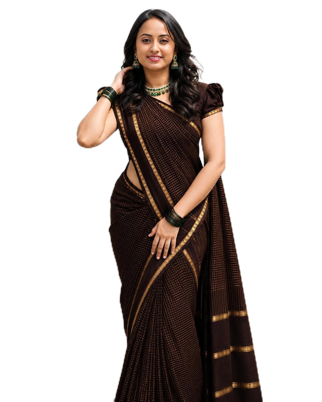Pure Kalyani Cotton Saree for Women | Aarani Koora Kattam Checked Saree with Golden Zari Border | Tassels | Running Blouse | Kanjivaram Cotton Silk | Traditional Handloom Weave-image-33