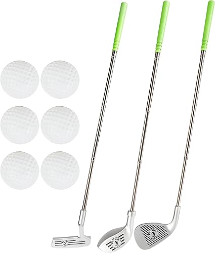 Juego de 9 palos de golf de plástico escalables para niños, incluye 3 palos de golf y 6 pelotas para niños pequeños, al aire libre, interior,