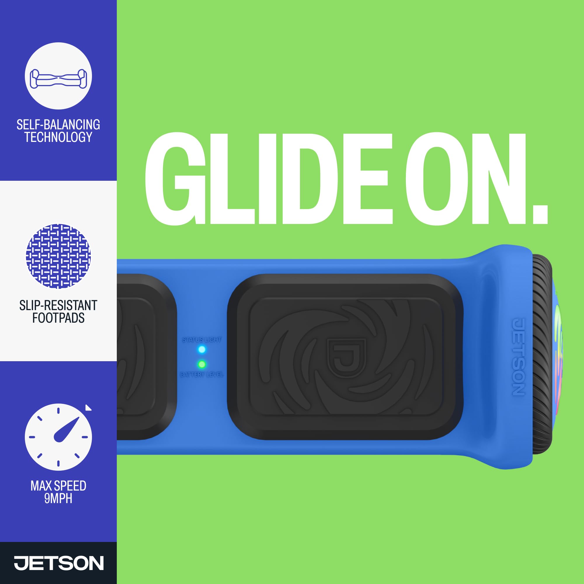Jetson Axis Gravity Board - Pedana elettrica autobilanciante per bambini con ruote luminose a LED, altoparlante Bluetooth integrato, potenza motore 300 Watt, fino a 9 MPH