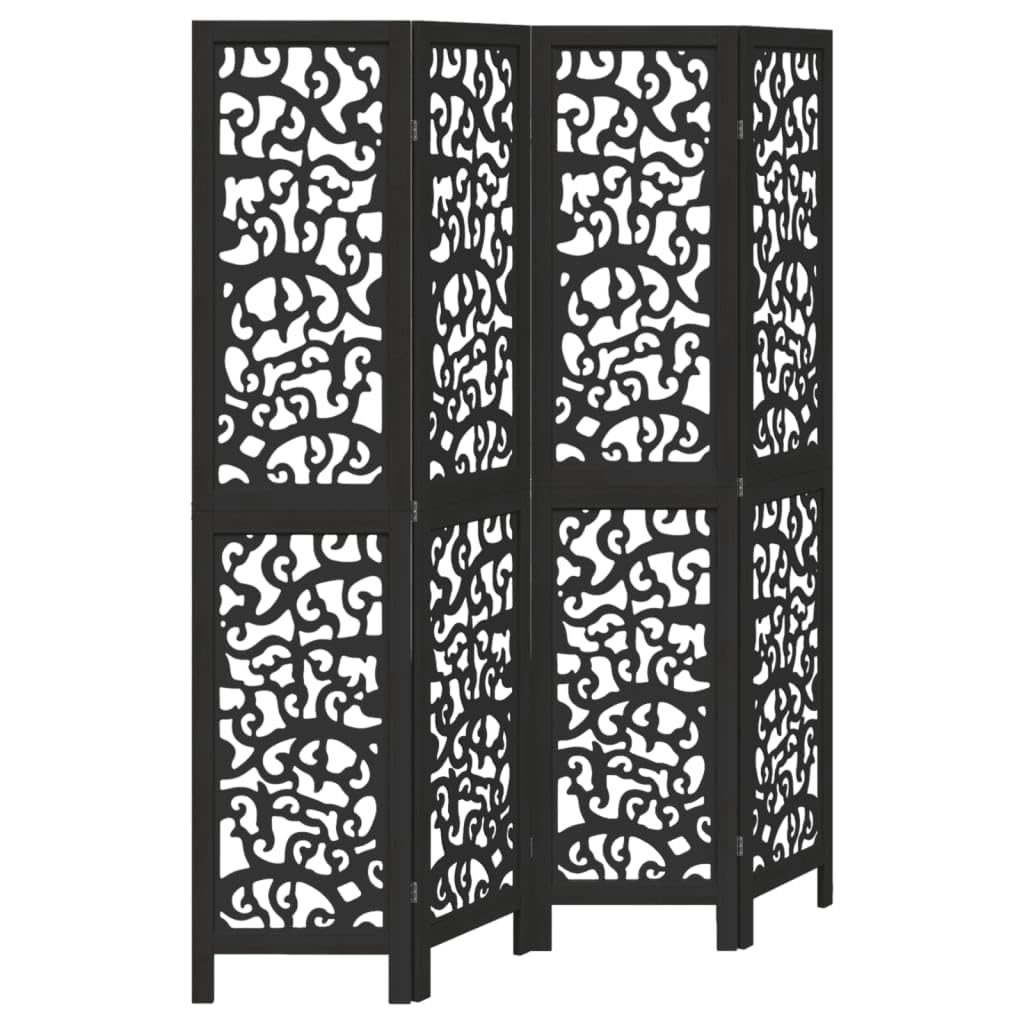 vidaXL Room Divider, Privacy Screen for Indoor Home Bedroom Living Room, Screen Privacy Panel with 4 Panels, Modern Style, Black Solid Wood Paulownia
