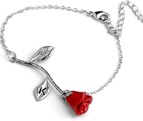 Red Petal Rose Bracelet in Silver Beauty and the Beast Rose Bracelet Initial Bracelet Christmas Gifts for Mom - 3ERBR (K) Red Petal Rose Bracelet in Silver Beauty and the Beast Rose Bracelet Initial Bracelet Christmas Gifts for Mom - 3ERBR (K)