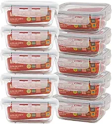 Mozcada - Kit 10 Potes de Vidro Marmita 330ml Hermético com Trava Retangular