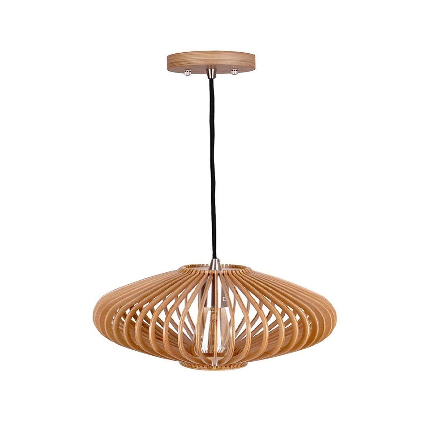 Lanterne style industriel suspendu bois massif naturel et bambou