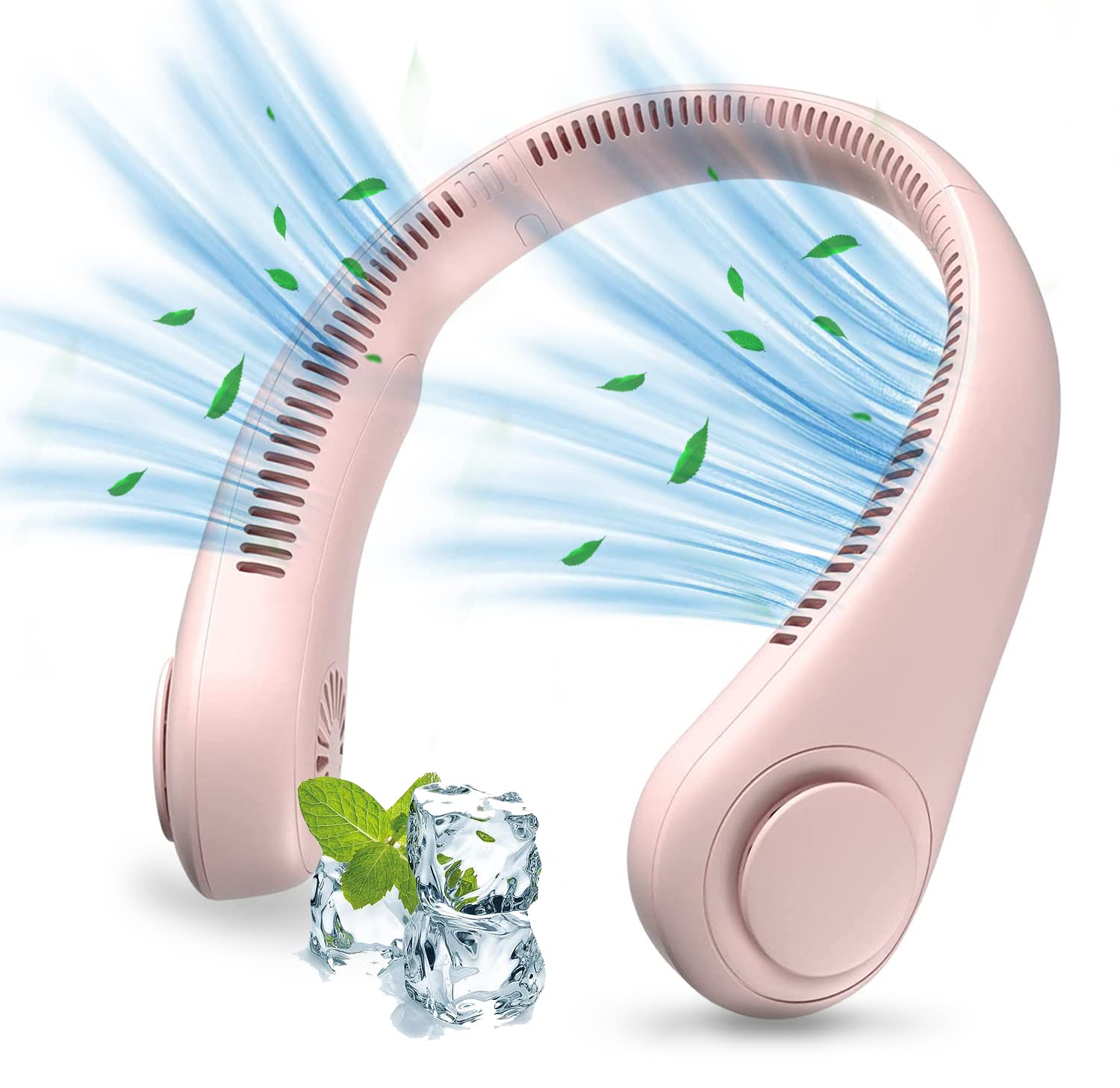 KISUFU Portable Neck Fan Rechargeable Personal Fan,Neck Fan, 2400mAh USB Wearable Hands Free Fan,3 Speeds Cooling Fans, Leafless Hanging Bladeless Mini Neck Fan for Outdoor Indoor Sports Travel (Pink)
