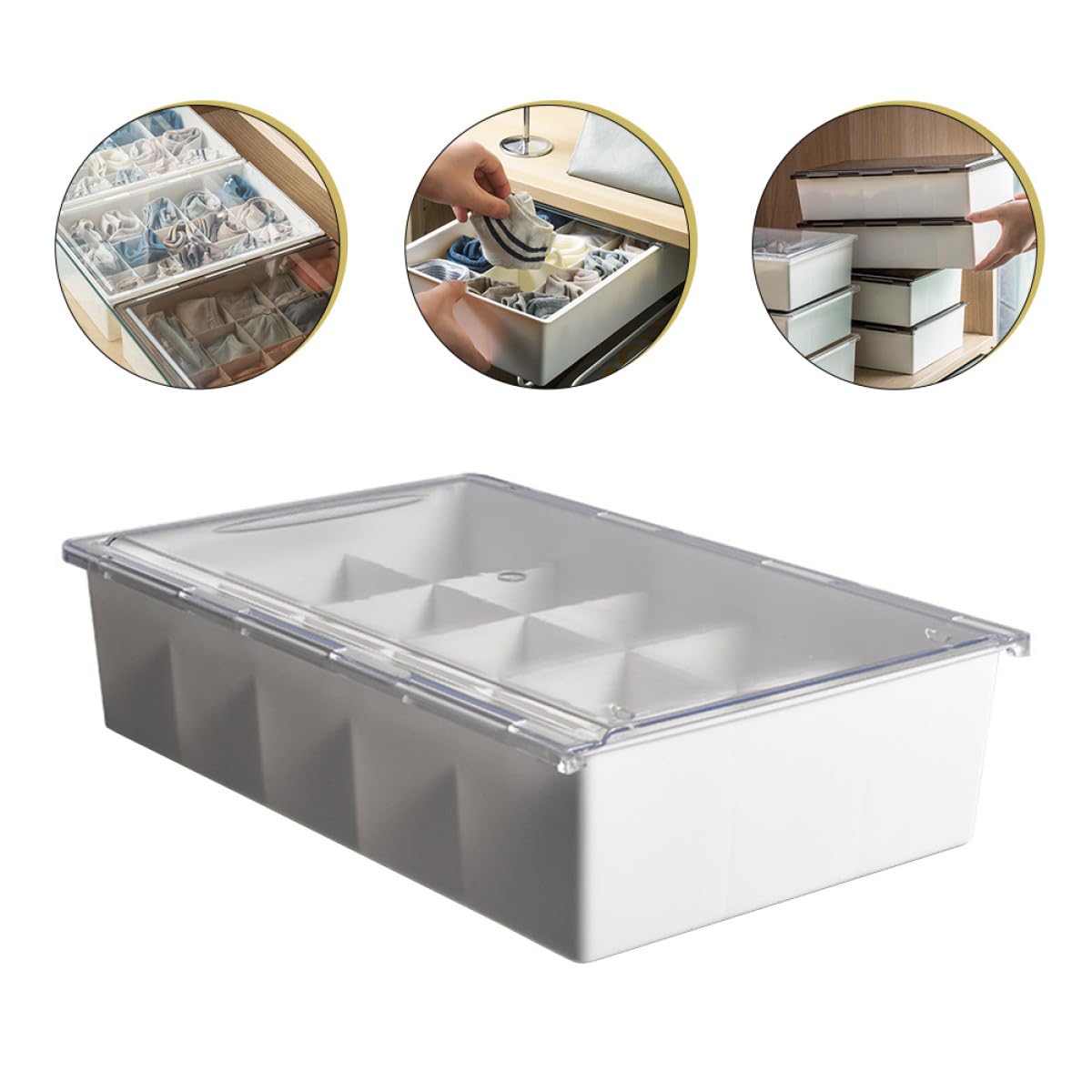 Organizzatore di Calzini per Cassetti in Plastica, Scatola Portaoggetti per Armadio Scomparti, Contenitore Salvaspazio per Guardaroba e Camera da Letto