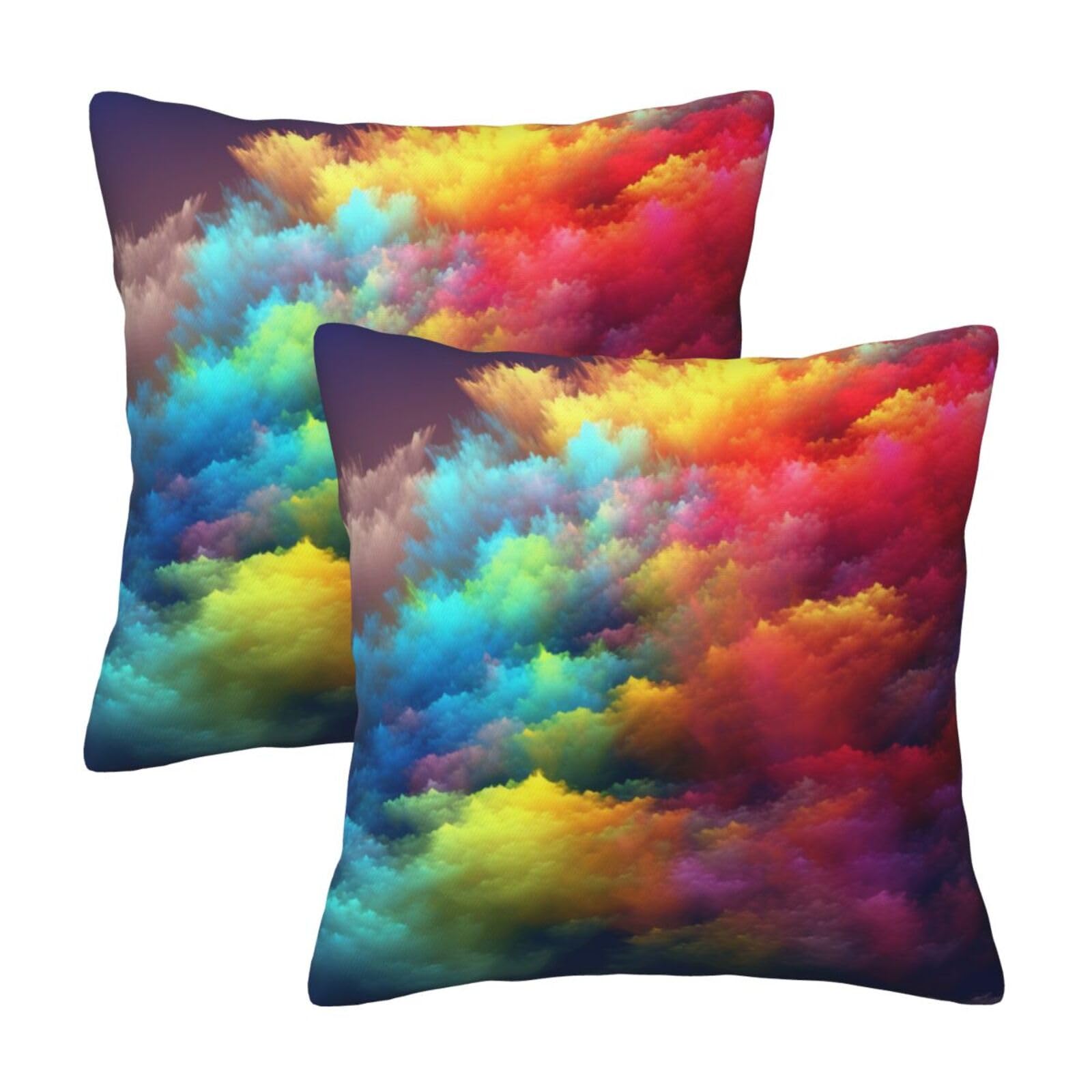 rainbow clouds Throw Pillow Cases 2 Pack Square Pillowcases Soft Pillow Protectors for Couch Livingroom Sofa Bed Office Car,30x30 CM