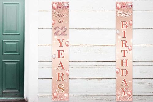 Miniatura 9 de Cartel de feliz cumpleaños de oro rosa con texto en inglés "Cheers to 50 años", decoración temática de confeti, decoración para puerta delantera,