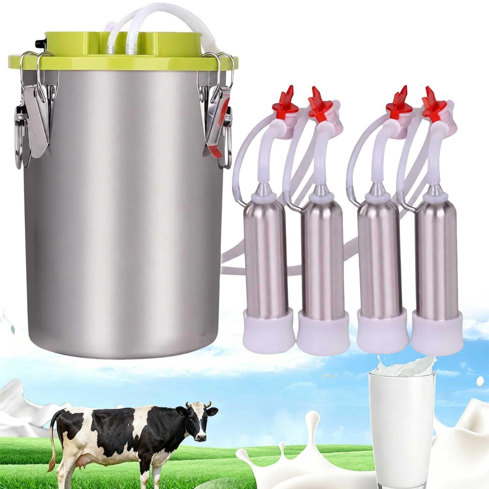 aromaoveite 48w Electric Milking Machine For Cows, Portable Cordless Cow Milker With Adjustable Pulsation, Auto Stop, 12l/16l Stainless Steel Milk Bucket For Farm Dairy Use 16L-B