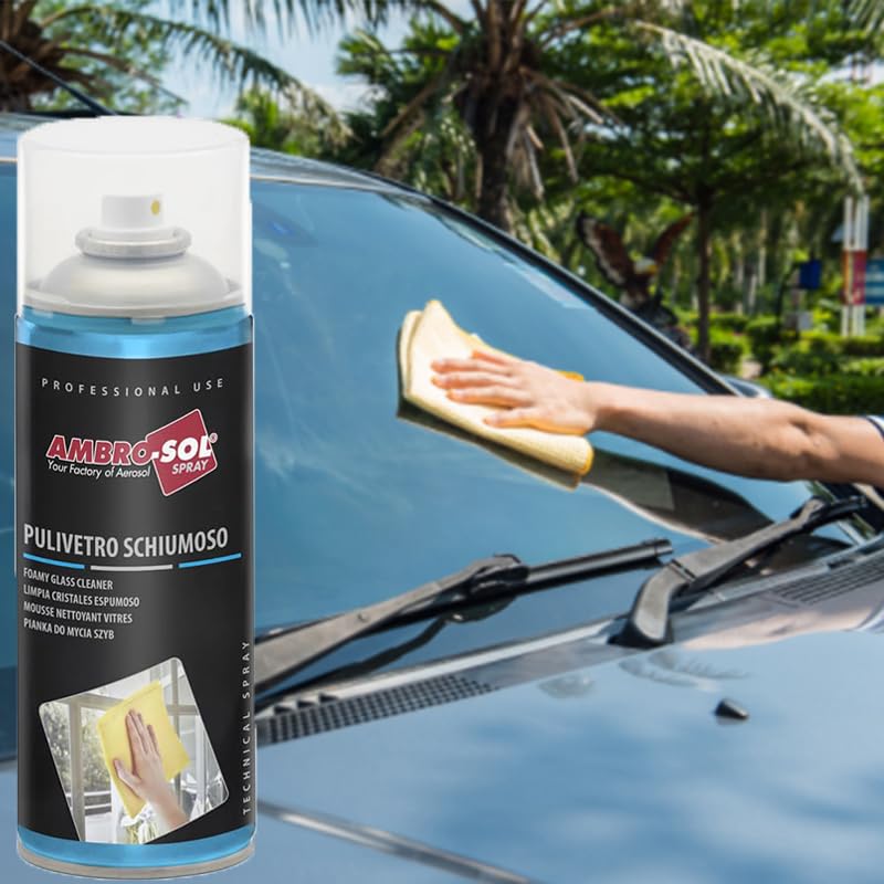 Bomboletta Pulitore Vetro Schiumoso per Cristalli Spray da 400ml, detergente attivo per la pulizia del parabrezza, Schiuma Attiva per vetri e superfici lisce, cura dell'auto, Made in Italy (6)