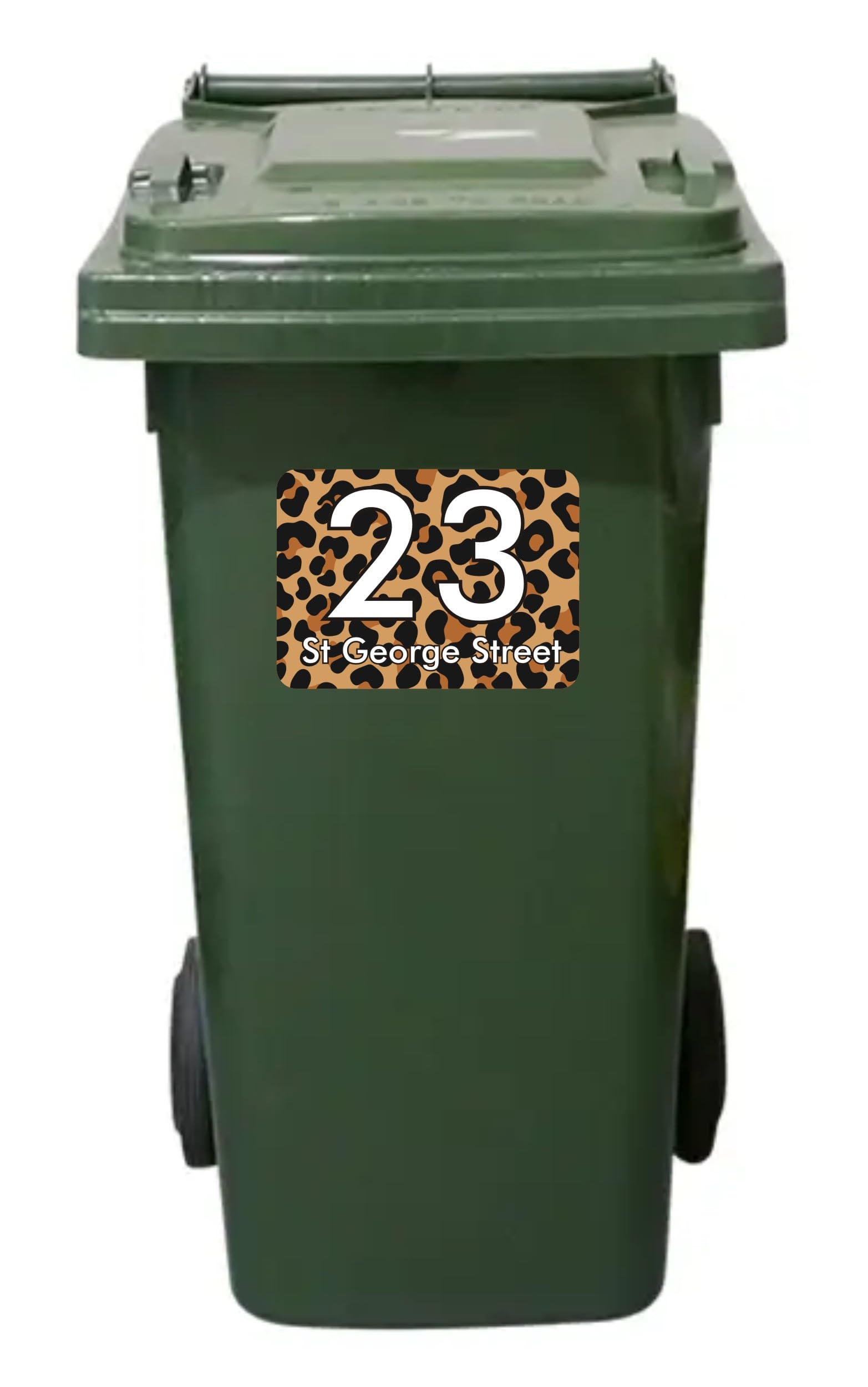 3X Leopard Print Wheelie Bin Stickers Personalised House Number Road Name Weatherproof Wheelie Bin Front Lid Stickers