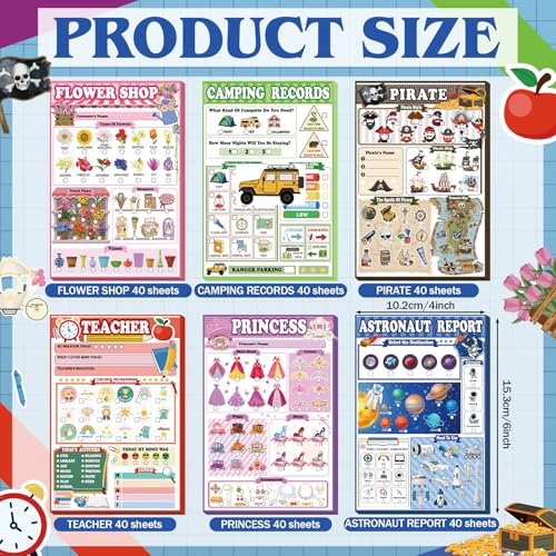 Image of Eaasty 6 Pack Kids Pretend Play Notepads 4x6 Inch,Children | 6 Career Themes Dental Police Vet Makeup Restaurant, 40 Pages per Notepad for Toddlers Imaginative Activity and Learning