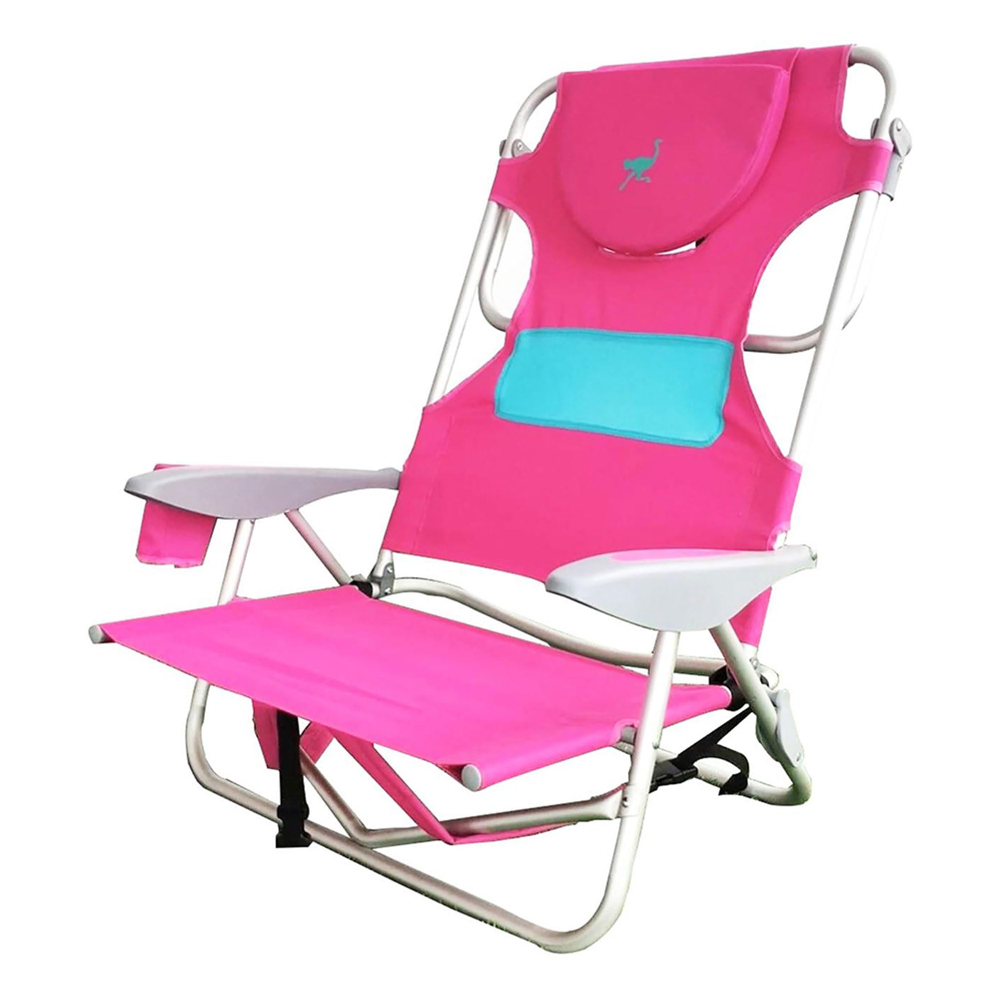 Ostrich Outdoor Beach Ladies Comfort On-Your-Back Adjustable & Portable Beach Chair with Backpack Straps and Cup Holder, Pink (4 Pack)