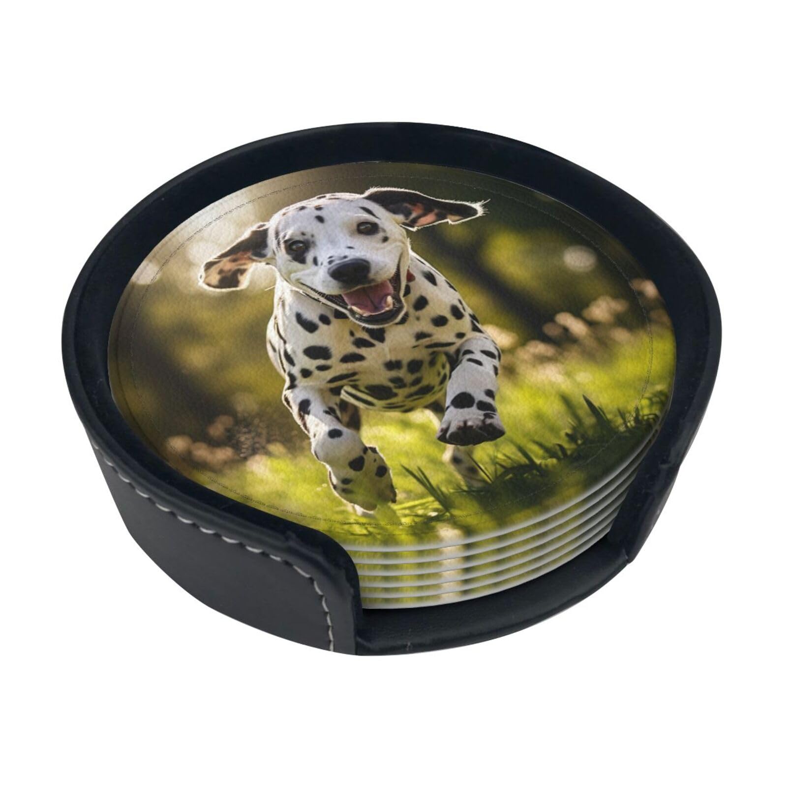 Dalmatian Print Round Coasters Set Of 6,Coaster For Tabletop Protection Home Bar Decor